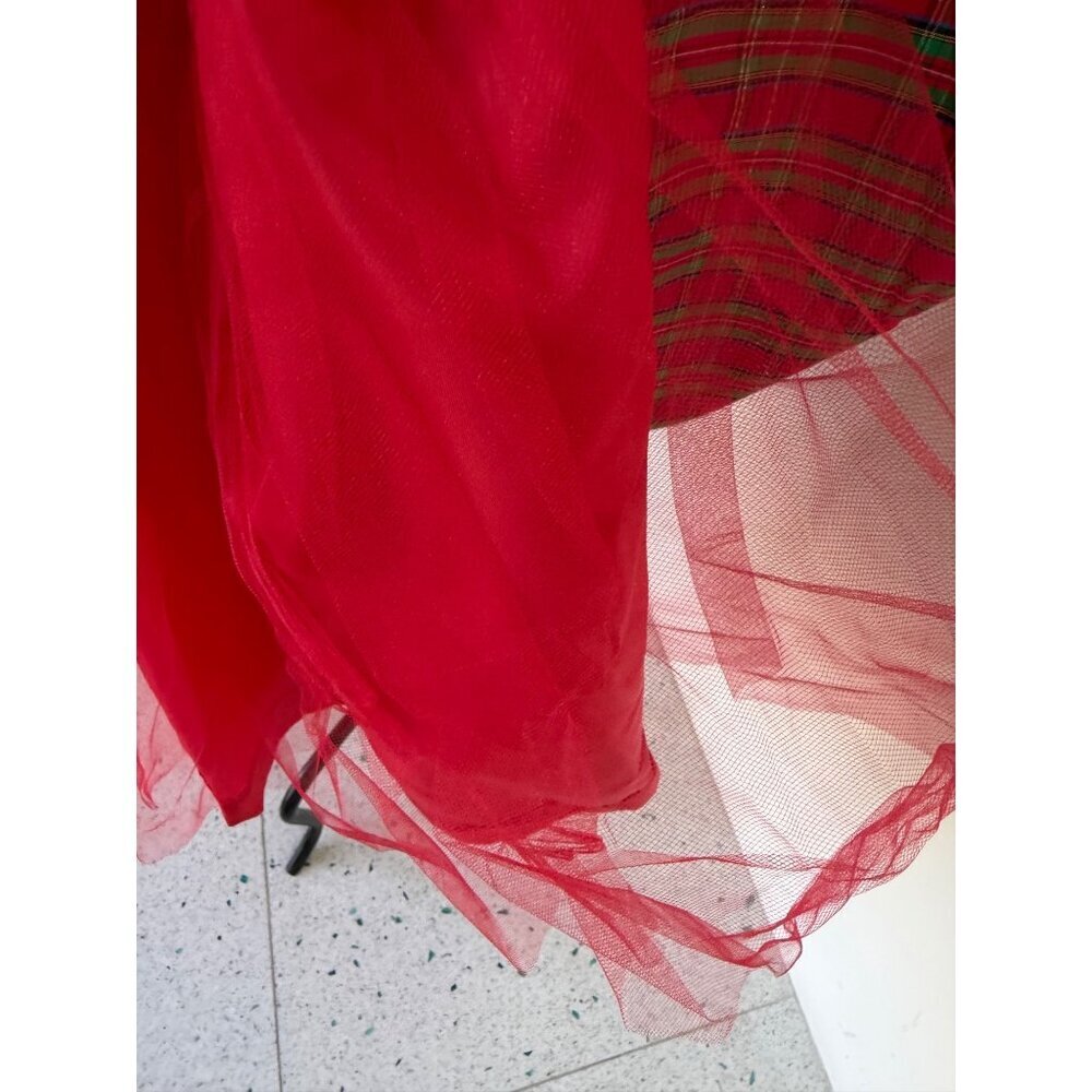 Vintage Plaid Taffeta Skirt Womens Size Small Crinoline Red High Waisted Holiday - Picture 9 of 14